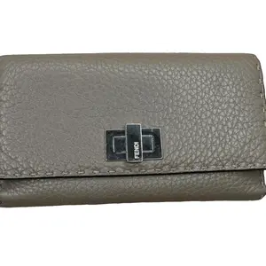 Pre-owned FENDI Leather small leather goods Pebbled Peekaboo Wallet in Grey, Minimal Wear, Excellent Condition