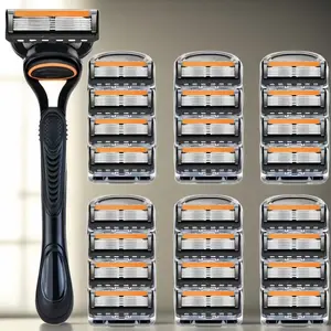 Classic Men's Five-Layer Manual Shaver, 1 Handle + 8–32 5-Layer Stainless Steel Razor Blades for Daily Shaving & Hair Removal