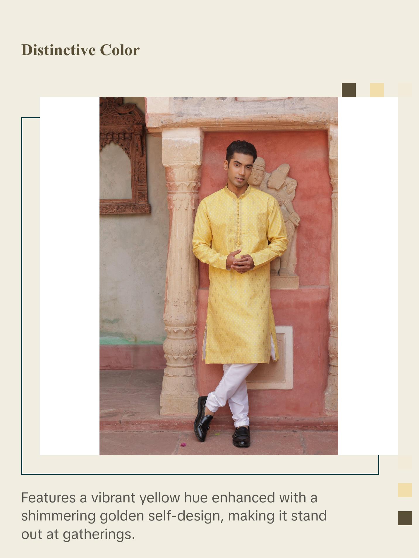 Men Elegant Yellow Kurta Set - Traditional Indian Wear - Festival and Wedding wear