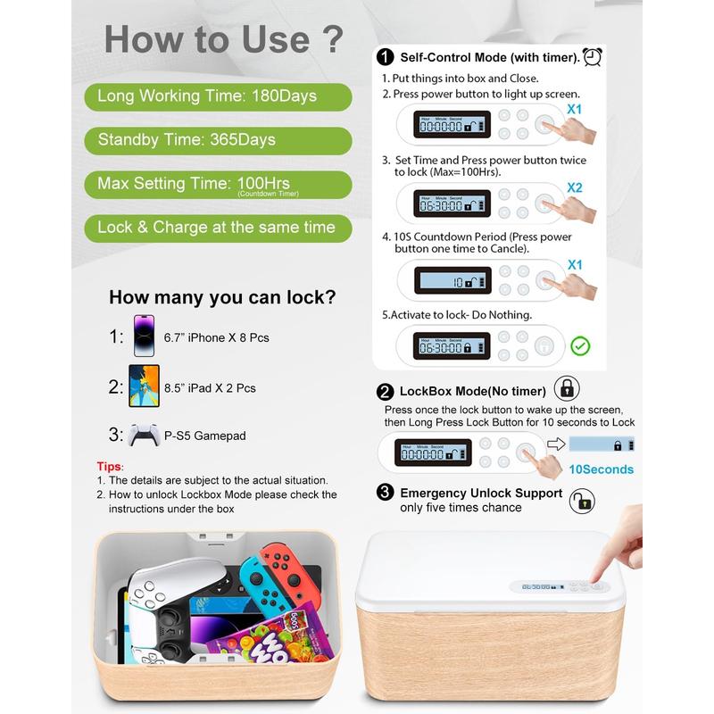 Safe Timed Lock Box, Phone Lock Box with Timer Unplug from Phones,Video ,Social Media,Snacks&Cravings,Self-Control Lockable Storage Box, Phone Locker Time Locking Container for Better Habits