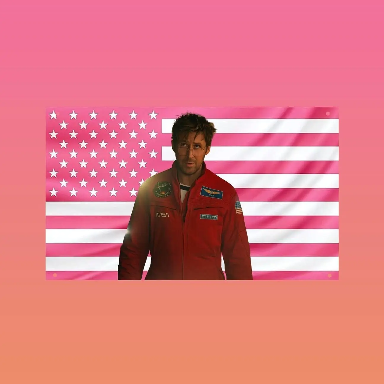 Ryan Gosling Project Hail Mary Pink US Flag | NASA Sci Fi Wall Tapestry | Dorm Room Decor | Ryan Gosling Fan Gift