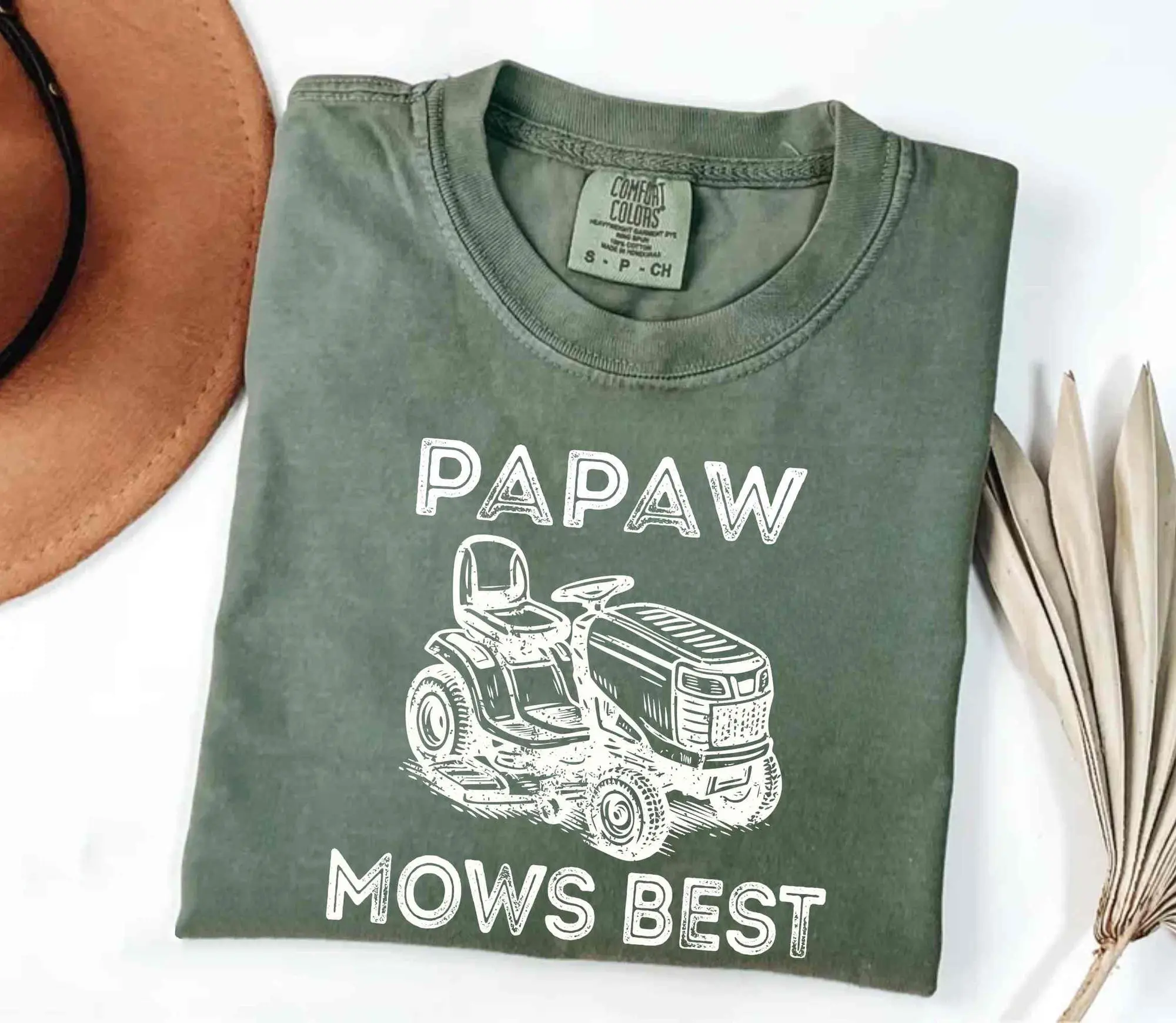 Comfort Colors Papaw Mows Best, Funny Father's Day Gift, Vintage Lawn Mower Tee, Gift for Papaw Who Loves his Lawn, funny papaw