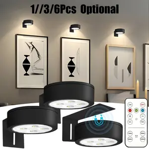 1/3/6-Piece Set Wireless Metal Wall Lamp, Battery-Powered LED Artwork Picture Light, Wall Art Light, Night Light, Dimmable Night Light, Lighting Fixture, Magnetic Wireless Spotlight with Remote Control for Wall Art and Night Lighting, Remote Control