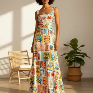 Women's Printed Sleeveless Strappy High-Waisted Dress - Chic, Comfortable Casual Wear with Versatile Accessory Compatibility