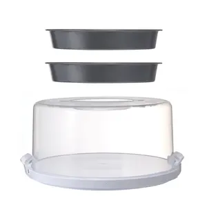 Carbon Steel 12-Inch Clear Cake Carrier with 2 Pack 9-Inch Round Cake Pans, Locking Lid, Visible for Display, Versatile for Transport and Storage