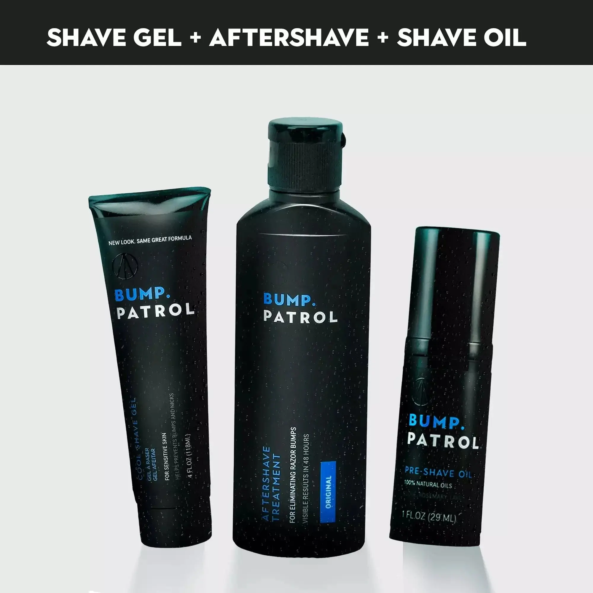Patrol Grooming Bump Patrol Essential Shave Kit - Includes Pre-Shave Oil, Cool Shave Gel, & Aftershave Treatment for Razor Bumps & Ingrown Hairs