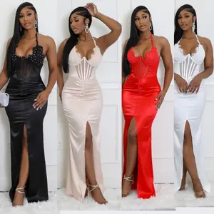 Sandie Halter Sweethart Neckline Underwire Sheer Detail Sleeveless Maxi Dress