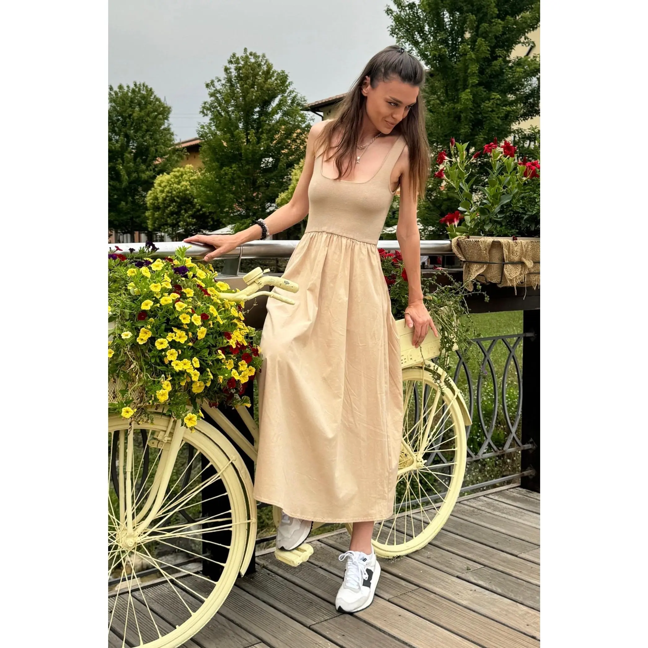 Delfi Square-Neck Maxi Dress - Beige