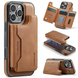 Magnetic Wallet Case Protective for iPhone 16e/15/14/13/12 Pro Max Plus, Vegan PU Leather, Stand & Rfid Protected Card Slots, Durable Design