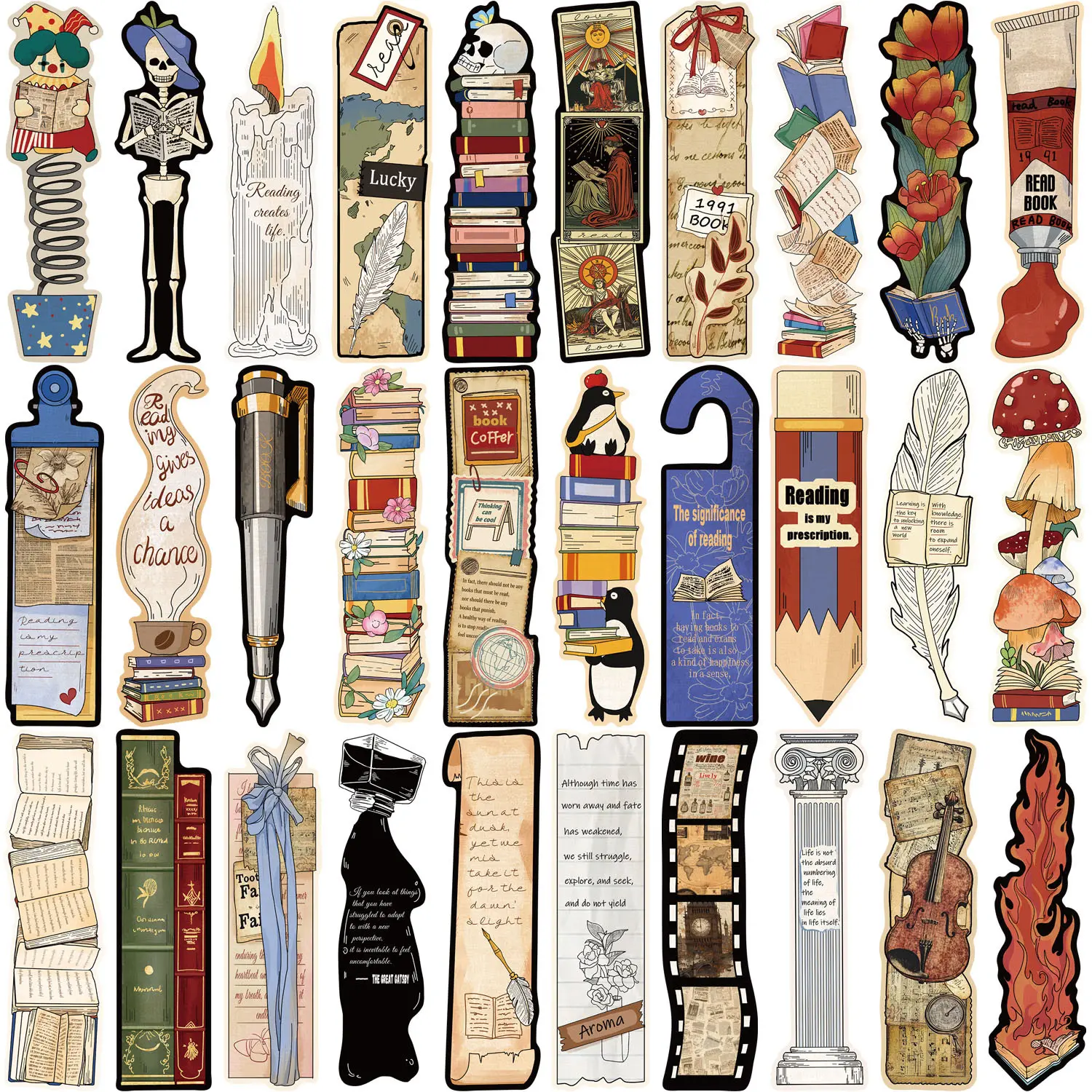 Book Lover Bookmark, 30pcs/set Double-sided Bookmark for Reading, Cute Funny Bookmark for Women, Reading Book Accessories for Women, Book Reading Stickers