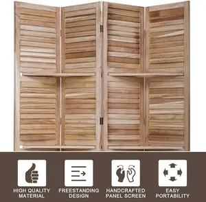 4 Panel Room Divider Folding Privacy Wooden Screen with Three Clever Shelf Portable Partition Screen Screen Wood for Home Office