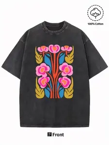 valentine shirts Daily Party Men's Washed Short Sleeve T-Shirt - Floral Print