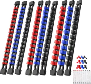 9-Piece Socket Organizer Set - 1/4-Inch x 48 Clips, 3/8-Inch x 45 Clips, 1/2-Inch x 36 Clips, Heavy Duty ABS Socket Holder, Premium Quality Socket Clip Rail Holder for Tool Box Drawer