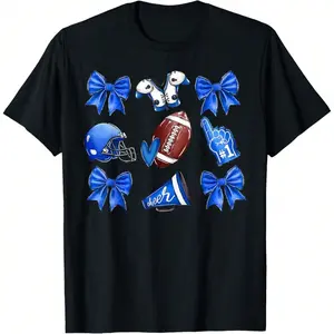 New[100% Cotton] Cheer Blue Football Coquette Bow Football Mom Game Day T-Shirt Golf Gift T-Shirt For Men And Women