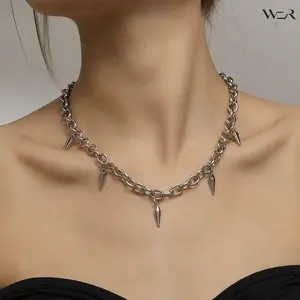 Spike Necklace Cone Charm Chain Gothic Edgy Silver Jewelry for Women Men Everyday Wear Gift