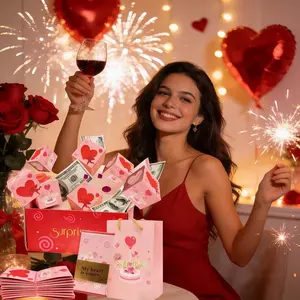 2026 New 20 Bounces Explosion Box Giant Pop Up Cash Gift Box with Confetti for Valentine's Day Birthday Proposal Anniversary Party Celebration