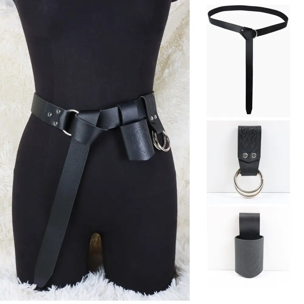 3pcs Faux PU Leather Medieval Cosplay Costume Belt Set, Sword Sheath, Toy Sword Stand, Outdoor Hiking, Party Accessories, Halloween Gift