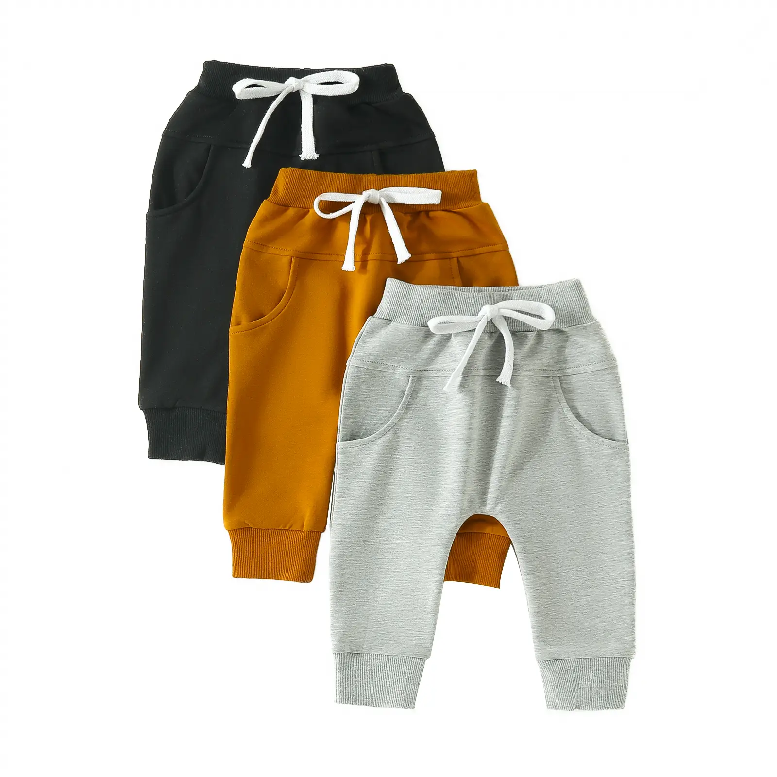 Toddler Baby Boy Fall Pants 3 Pack Active Jogger Casual Athletic Trousers Solid Color Pocket Elastic Waist Harem Bottoms
