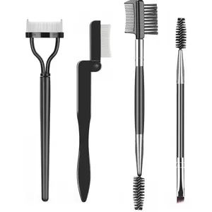 Eyelash Comb Lash Separator Tool Brow Brush & Lash Spoolie Professional Eye Makeup Tools (4 Pieces Set) Mascara Cosmetic Handle Lightweight