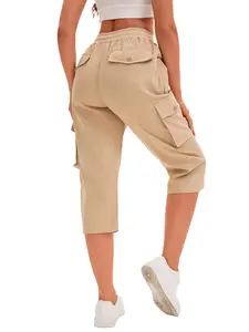 Summer Women's Fashion Cargo Capri Pants, Elastic Waistband and Pockets, Casual Streetwear, Everyday, Comfortable and Stylish, Perfect for Daily Wear