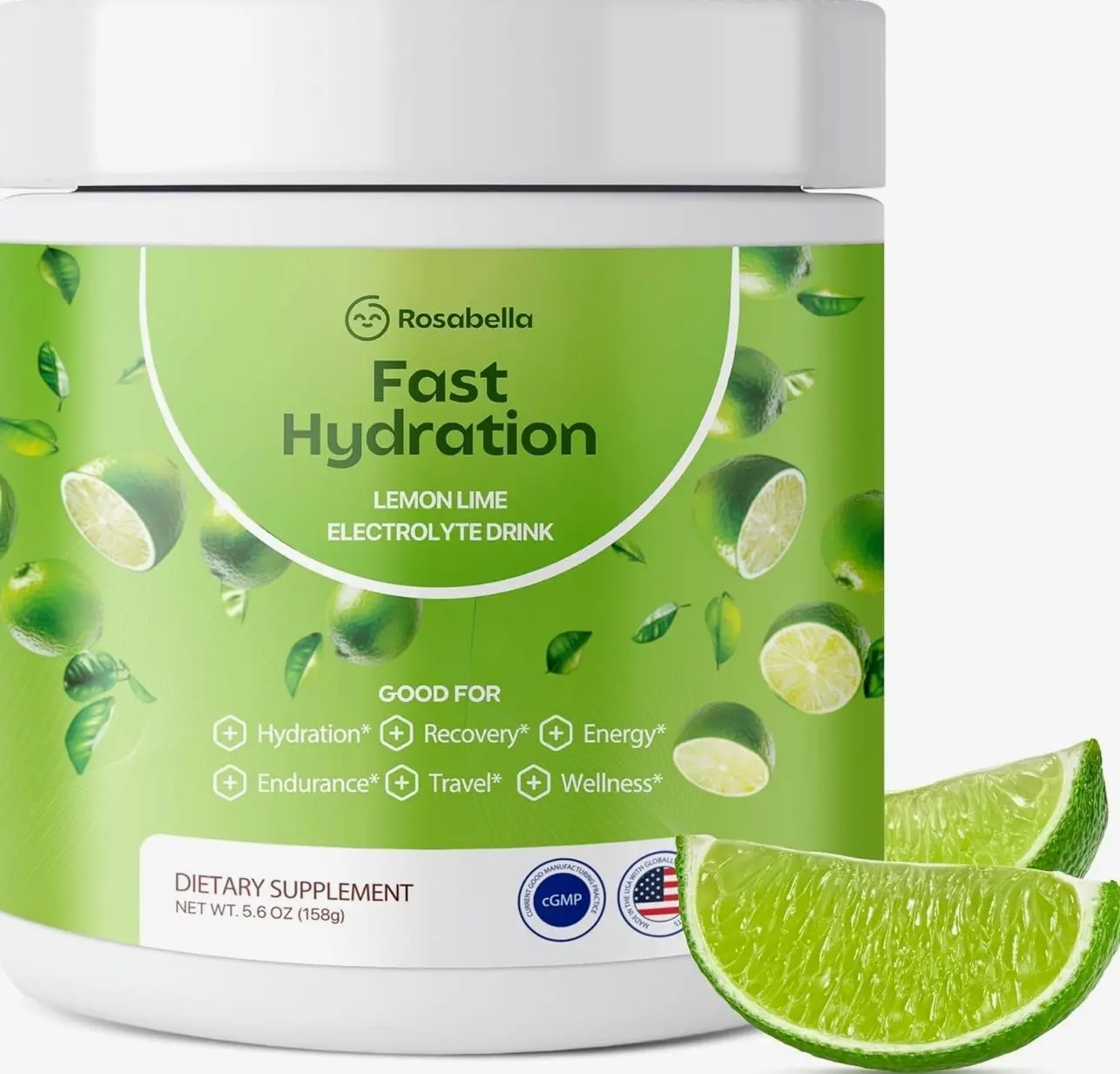 Rosabella Electrolyte Drink Powder – Lemon Lime – Zero Sugar Hydration Supplement – Sodium, Potassium, Magnesium & Calcium – Keto Electrolytes Mix for Rapid Rehydration – 30 Servings (5.7 oz)