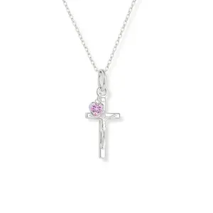 Sacred Sacrifice Children's Crucifix Necklace with Cubic Zirconia Birthstone