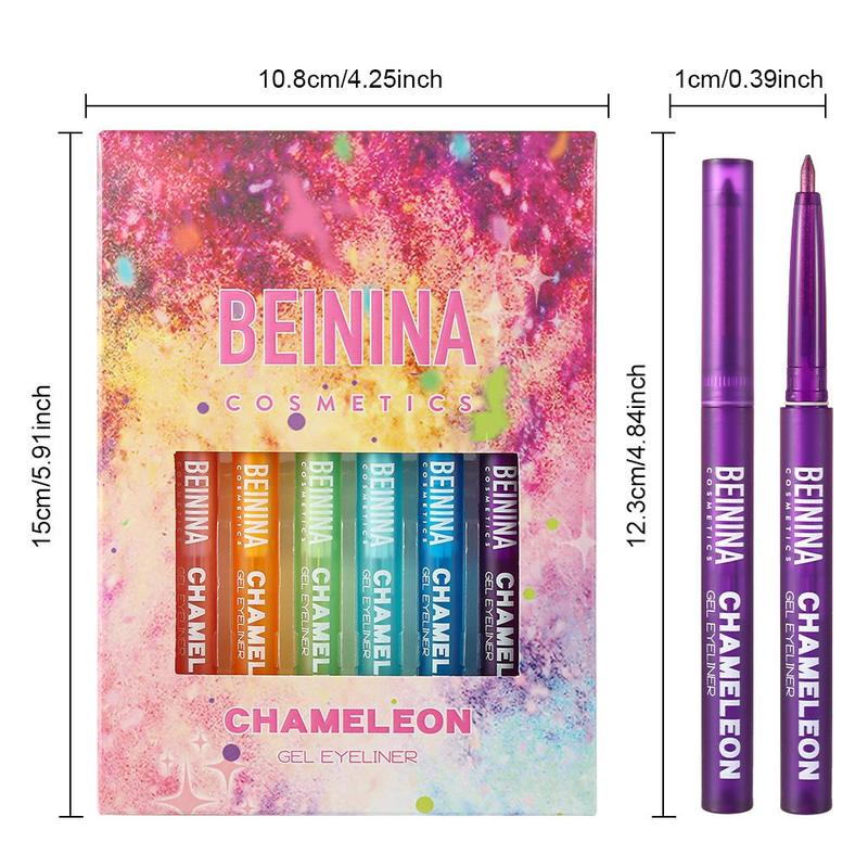 BEININA Cosmetics Chameleon 6-Color Shimmer Liquid Eyeliner Set Long-Lasting Rainbow Hues with Light-Shifting Effect for Bold Eye Makeup