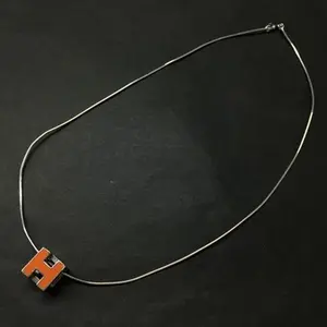 Pre-owned Hermes Cage d'H Cube Silver Tone Pendant Necklace 11624219039/084253
