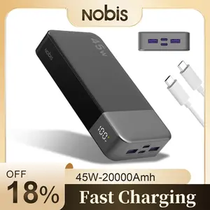 Nobis Power Bank 20000mAh 45W Portable Charger for iPhone 15 14 13 Series, MacBook, Galaxy, iPad, Fast Charging, Black Smartphone
