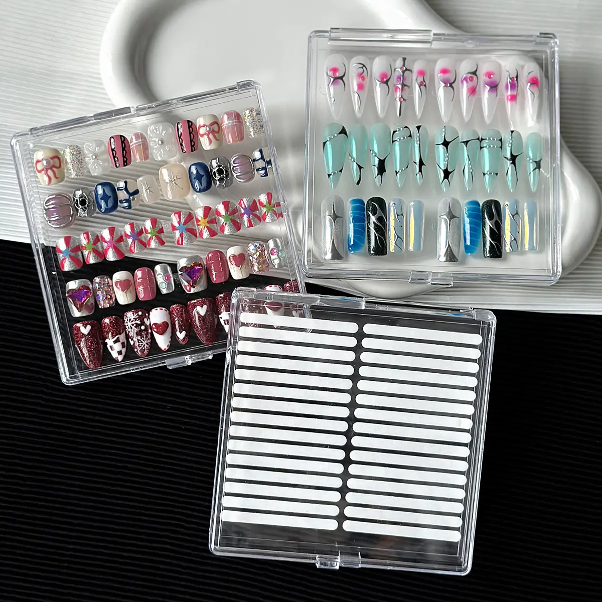 Acrylic Nail Display Box with Transparent Lid, Square Manicure Storage ...