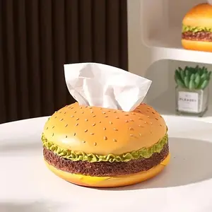 Whimsyworks Burger Shaped Tissue Holder, Durable Plastic Rectangle Design, Perfect for Home & Office Desk Decorations, Tissue Box