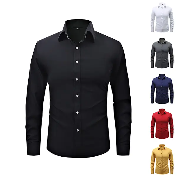 Men’s solid-color long-sleeve turn-down collar shirt, available in multiple colors; a basic top suitable for office/business wear and everyday casual outfits.