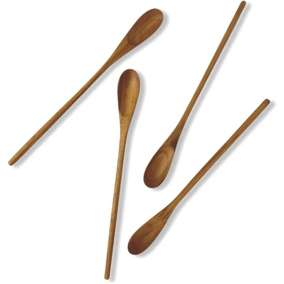 - 4 count 9.5" Long Teak Spoon, Chef Testing Spoons, Handcrafted Cocktail Stirring, Tea, Drip/ Press Coffee, Milkshake, Cold Drink, Mixing Spoons