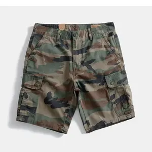 Men's Camo Cargo Cropped Pants Summer Retro Multi Pocket Workwear Loose Fit Casual Shorts