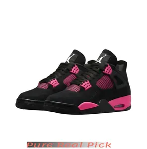 Black and Pink Color-Block High-Top Sneakers with Black Suede Upper, Bright Pink Mesh and Sole Accents, and Visible Heel Air Unit