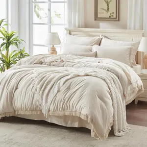 Queen Comforter Set Beige -7 Pieces Bed in a Bag Queen Boho Soft Lightweight Bedding Sets, All Season Bed Set with Comforter, Sheets, Pillowcases & Shams