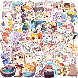 50 Cute Cat Diary Stickers, Japanese Style Cartoon Graffiti Decals, Adorable Pet Cats Daily Life Stickers, Fun and Unique Designs