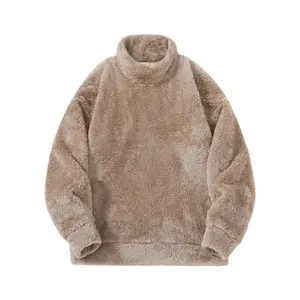 Men's Arctic Fleece High Collar Sweatshirt - Plain, Long-Sleeves, Winter Heavyweight Sherpa Fleece, Thick Warm Loose Regular Fit, Daily Outings Base Top, Father's Day Gift Menswear Hoodie, Longsleeves