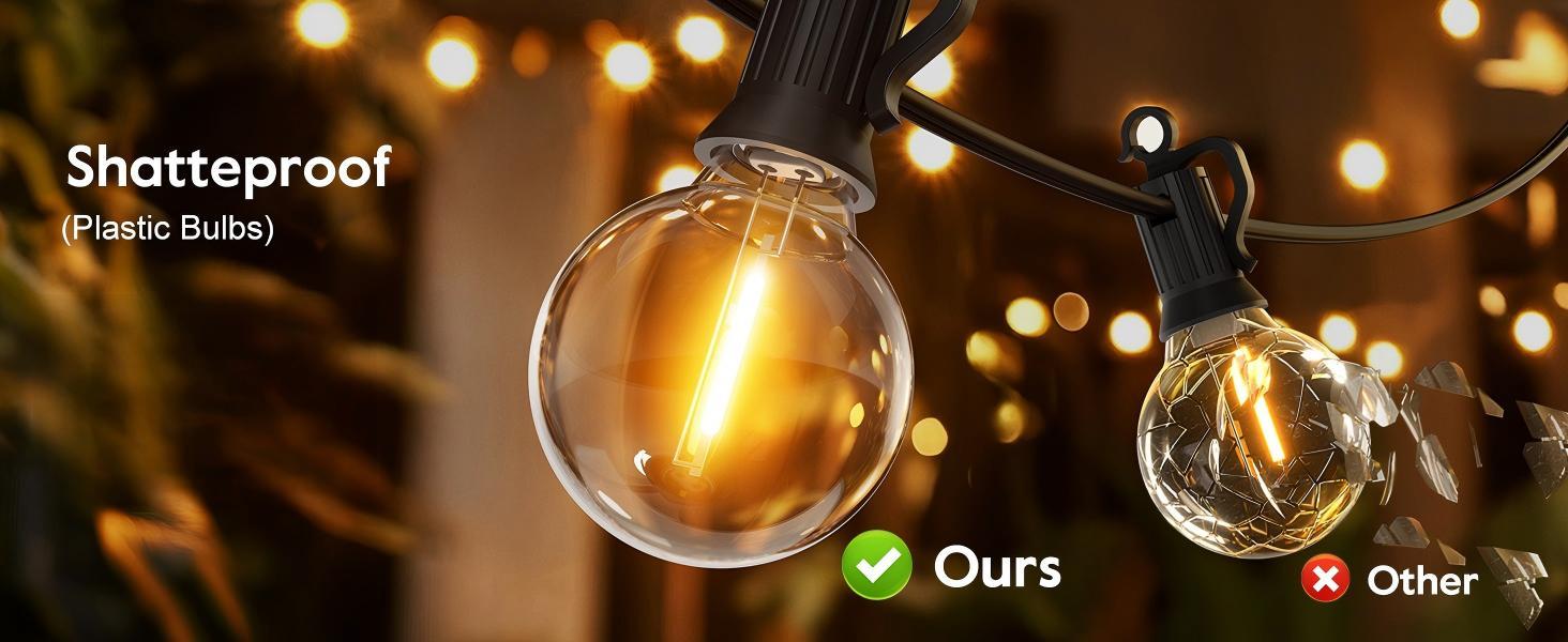 ISUNMEA 108FT Solar String Lights Waterproof,Patio Lights Solar Powered with Remote & USB Port 52 LED Shatterproof Bulbs 3 Light Modes, Dimmable Solar Light Patio Lights Solar Powered with Mount Clips for Camping Backyard Garden Decor