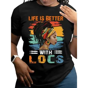 [100% Cotton] Vibrant Purple "Life Is Better With Locs" T-Shirt - Women's Casual Short Sleeve Crew Neck Top, Breathable Polyester, Machine Washable, Perfect For Spring & Summer T-Shirt For Men And Women
