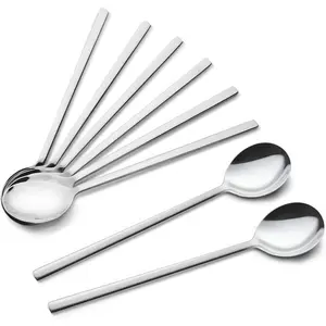 Spoons, 8 Pieces Korean Spoon, 8.5 Inch Stainless Steel Table Soup Spoons with Long Handles for Home, Kitchen, or Restaurant Flatware Set