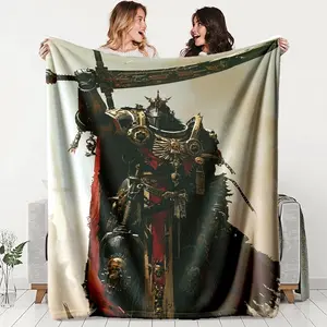 Warrior Armor Theme Figure Print Blanket, Soft Flannel Material, Warm & Durable, Ideal Gift for Gamers & Sci-Fi Fans, Perfect for Gaming & Bedroom Use