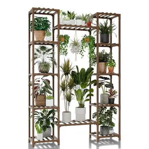 Plant Stand Indoor Outdoor 62.2" Tall Large Tiered Flower Stands for Multiple Display Wood Hanging Planter Holder for Living Room Garden Balcony Patio Decor 12 Pots Eucalyptus Wood