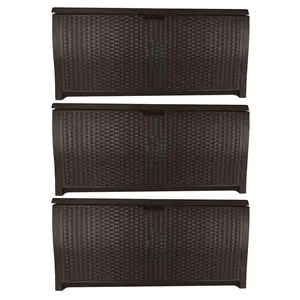 Suncast 99 Gallon Deck Garden Garage Home Wicker Resin Pool Box, Mocha (3 Pack)