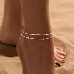 Tewiky Dainty Layered Gold Anklets for Women - Waterproof Link Chain, Non-Tarnish, Summer Beach Jewelry Gift with Beautifully Packaged Gifts