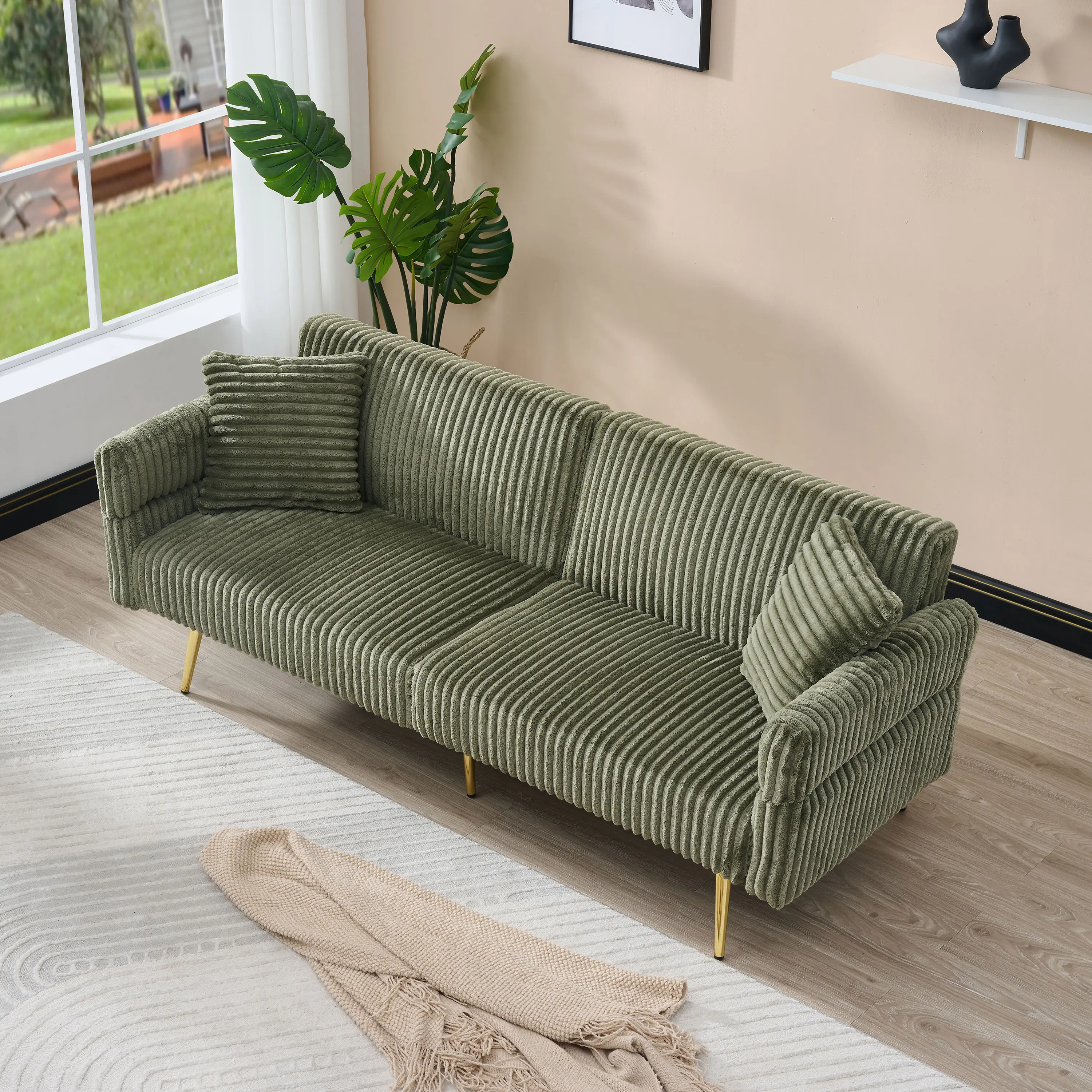Bellemave Combination Sofa Bed - 79-in Modern 4-Seater Velvet Sturdy Metal Frame Convertible Folding Sofabed with Adjustable Armrests for Family Living Rooms, Small Spaces