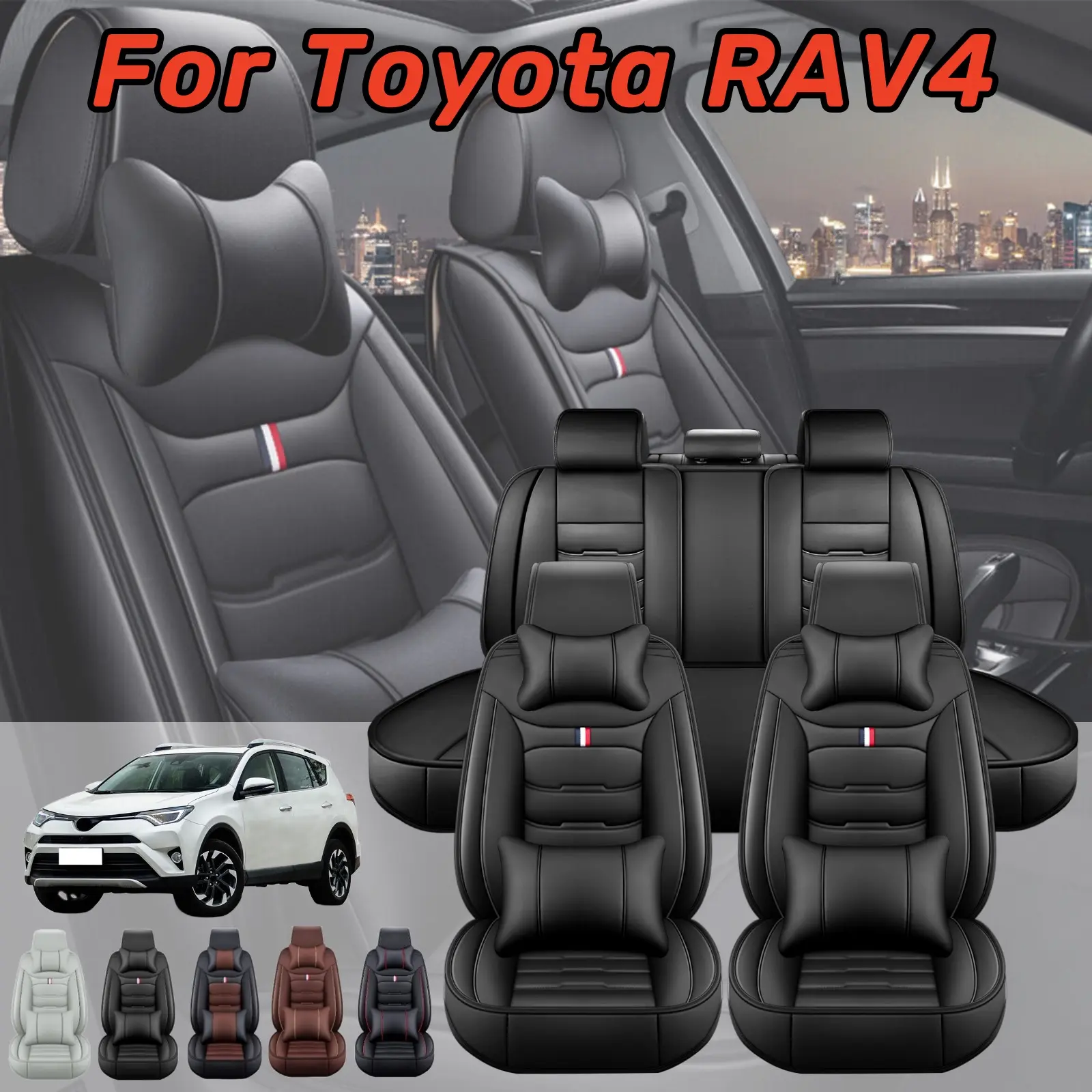 For Toyota RAV4 2006 - 2026 Car Seat Covers Premium Napa PU Leather Front Rear Full Set with 4 Pillows , Seat Cushion Pad Mat Protector 4 Seasons Waterproof - For Mother Father Lover Friend Christmas Valentine Gift