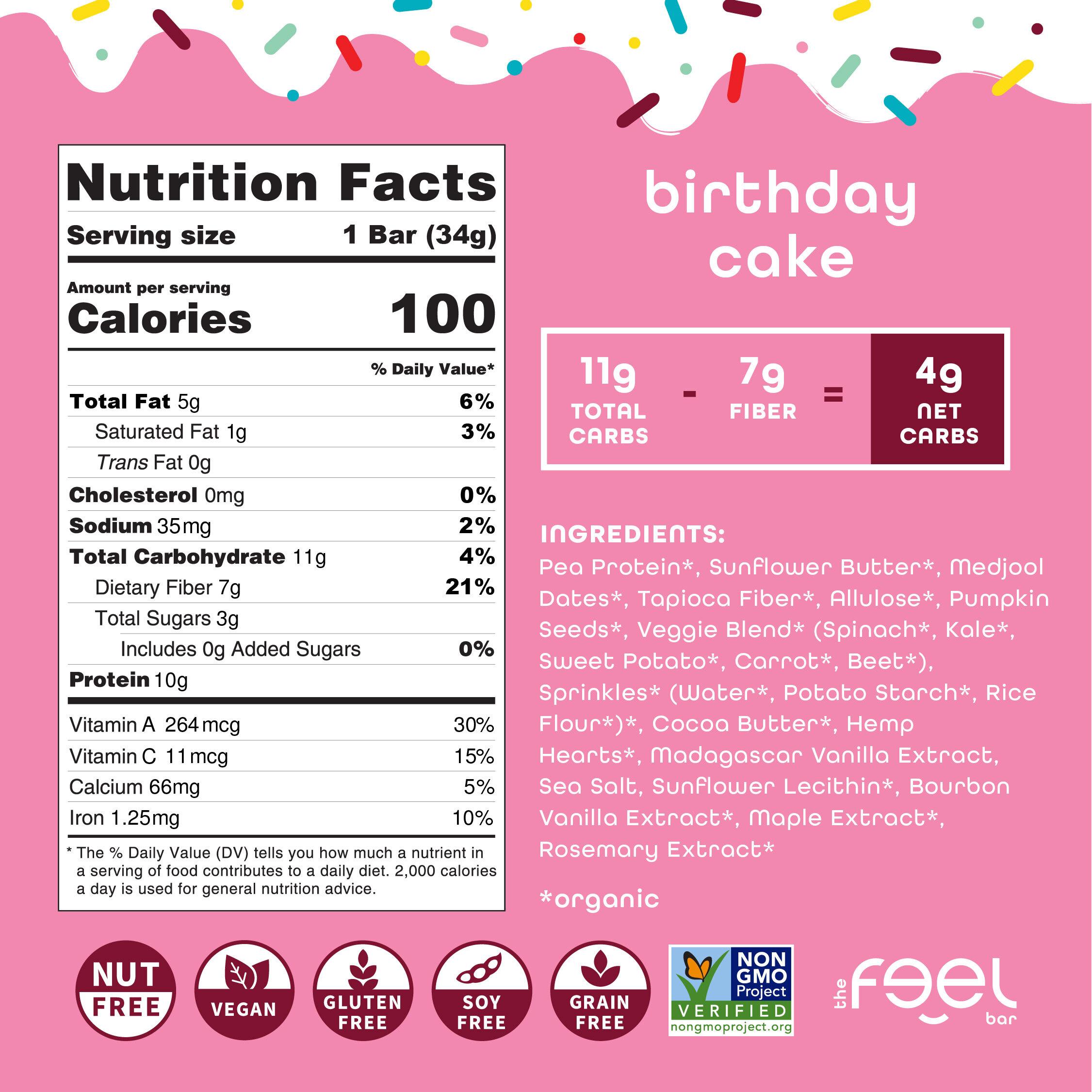 Feel Minis – Protein Bars for Kids | Birthday Cake – 12 Pack | Mom Approved | School Snack | No Added Sugar | + Daily Veggies | Gluten Free, No Nuts, No Soy, No Dairy, No Grains