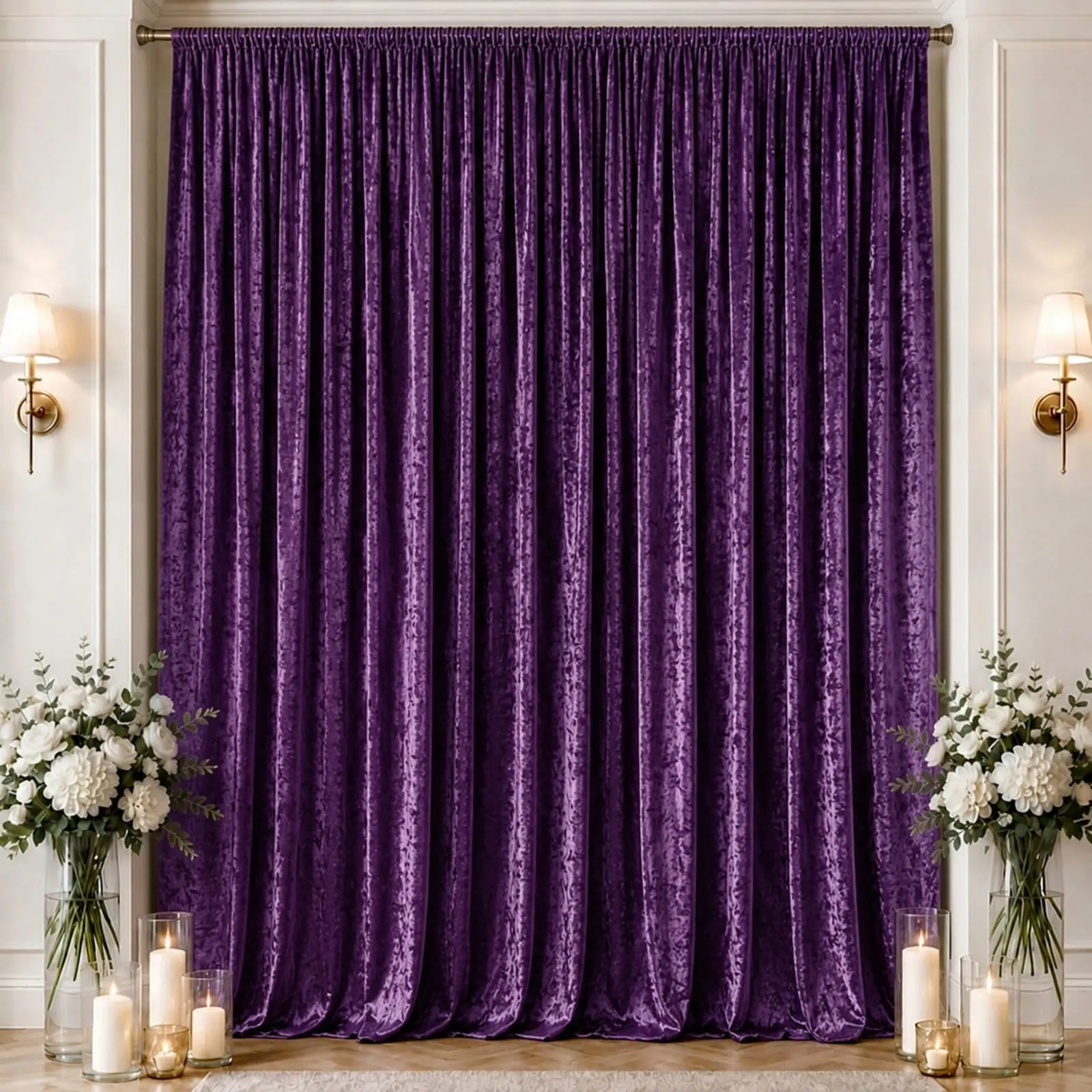 Purple Premium Crushed Velvet Backdrop Curtain 10ft x 16ft – Ceiling Drape Panel & Stage Backdrop with Rod Pocket, 70% Blackout