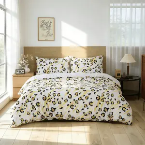 Fresh Spring Summer New Color Leopard Print Bedding Set, Breathable and Super Soft, Includes 1 Fitted Sheet No Core and 2 Pillowcases No Core, All Season Suitable